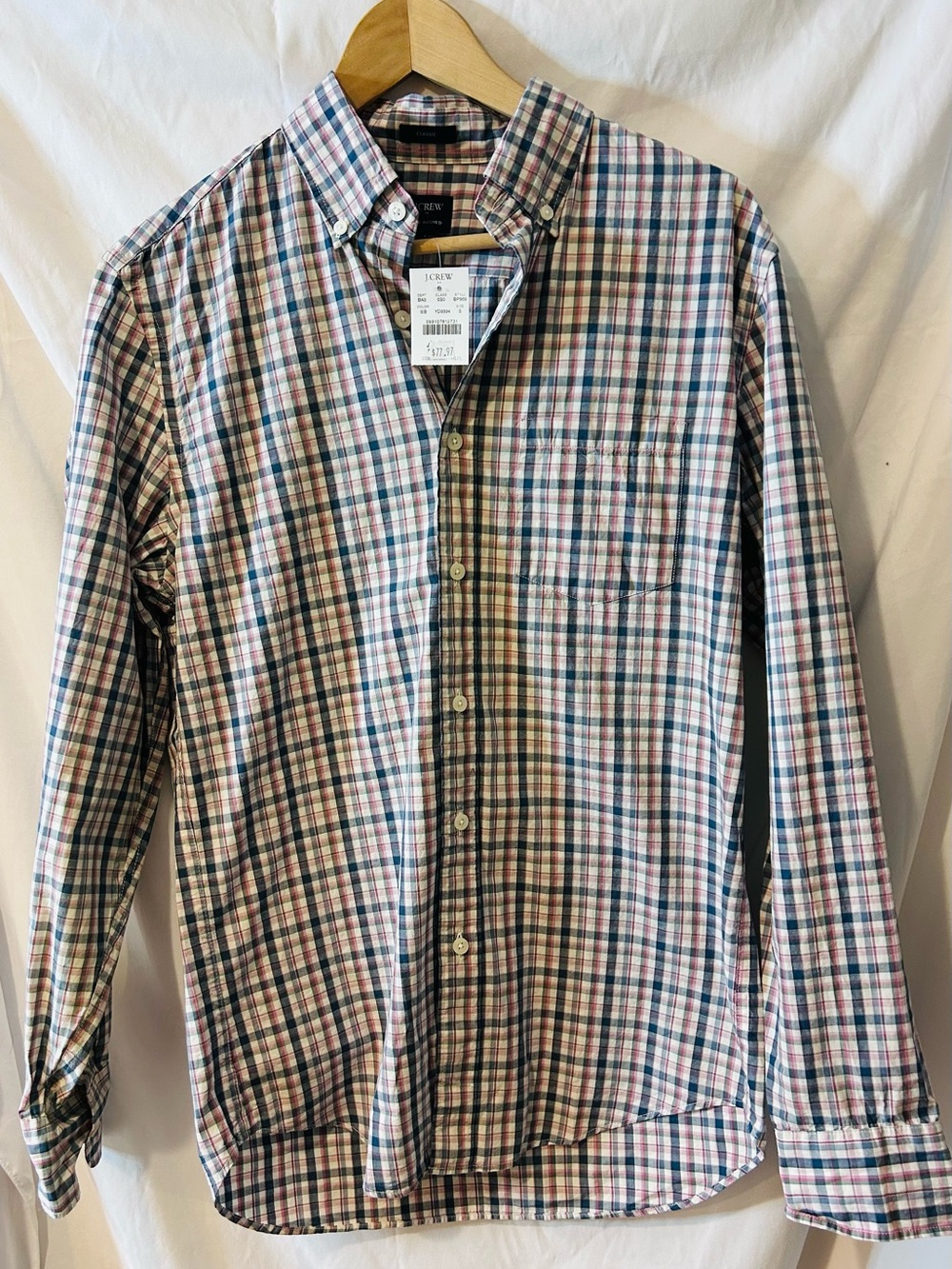 J. Crew Men's Long-Sleeve Button-Down Plaid Shirt - Blue/Pink/White size small